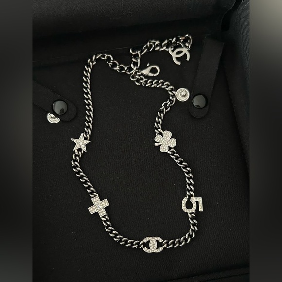Sold - Chanel Lucky Charm Short Necklace in Shiny Ruthenium, Crystals - Picture 5 of 5